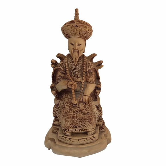 Vintage ASIAN ROYALTY Carved FIGURINES ETCHED SITTING ON SERPENT THRONES 9 1/4” - Picture 2 of 15